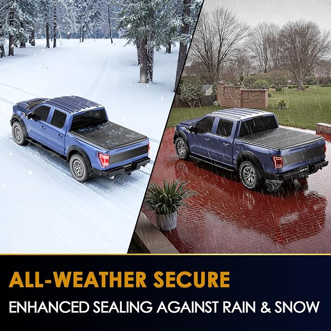 FRP Tonneau Cover Truck Bed for Ford F150 5.5 FT Bed (67.1") 2015-2025, Hard Tri Fold Heavy-Duty Locking Drill-Free Install Dustproof Waterproof Fiberglass Anti-Theft Security 5.5FT