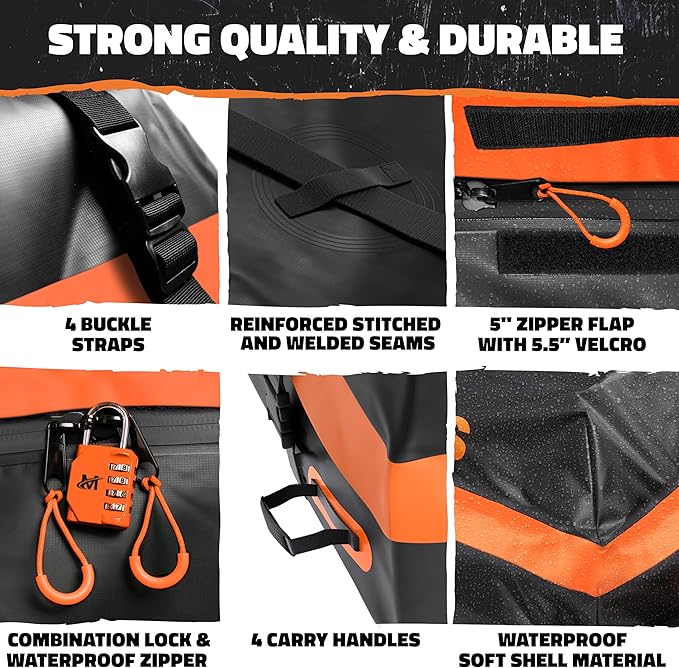 Mockins 30 Cu.Ft. All-Weather Rooftop Cargo Carrier Bag | 60"x43"x20" Soft-Shell Vinyl Roof Cargo Bag for Top of Car, SUV, Truck & Large Vehicles with Accessories | Car Top Carrier Without Roof Rack