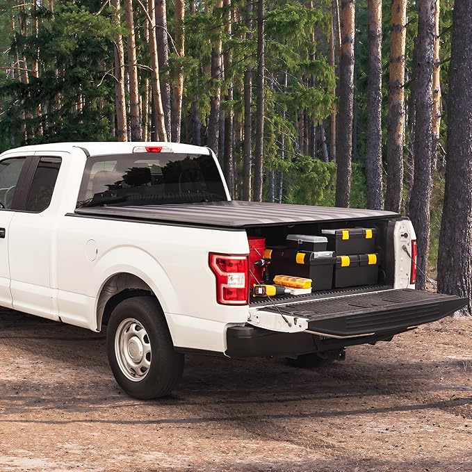 Soft Roll-Up Truck Tonneau Cover for Chevy Silverado 1500 / GMC Sierra 1500 (2007-2018) with 5.8 ft Bed Length, All-Weather Retractable Truck Bed Cover with Black Flag Graphic, Aluminum