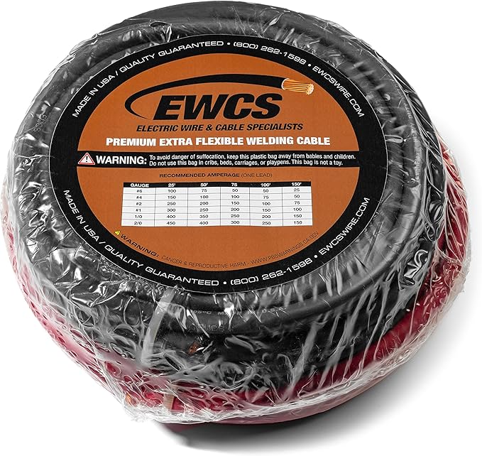 EWCS 4 Gauge Premium Extra Flexible Welding Cable 600 Volt Combo Pack - Black+Red - 15 Feet of Each Color - Made in the USA