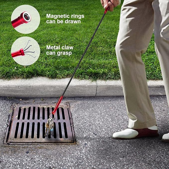 Bendable Flexible Magnetic Pickup Tool, 24'' Four Claw Grabber Tool, Accurate Pick Up In Narrow Space for Engine Bay/Home Sink/Drain/Earring/Keys/Metal Objects (Magnetic orientation)