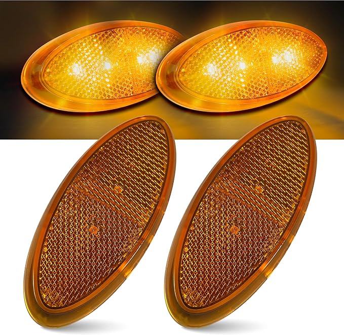 Command Electronics OEM 12V LED RV & Trailer Oval Clearance Light with Built-in Reflex – Made in USA – Surface Mount – Amber – 2-Pack