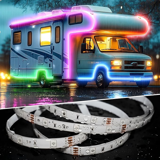 RV Awning LED Light Strip, 12V RGB Waterproof Underglow Led Light kit, Camper Awning Lights for RV Canopy Exterior, Travel Party, Van, Camper, Concession Trailer, Food Trucks (40FT)