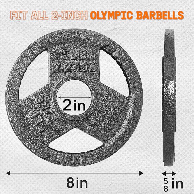 Yes4All Tri-Grip Handles Cast Iron Olympic Weight Plates, 2-Inch Weight Plates for Weight Lifting with Smooth and Durable Finish, Suitable for Strength Training Exercises (Single, Pair and Set)