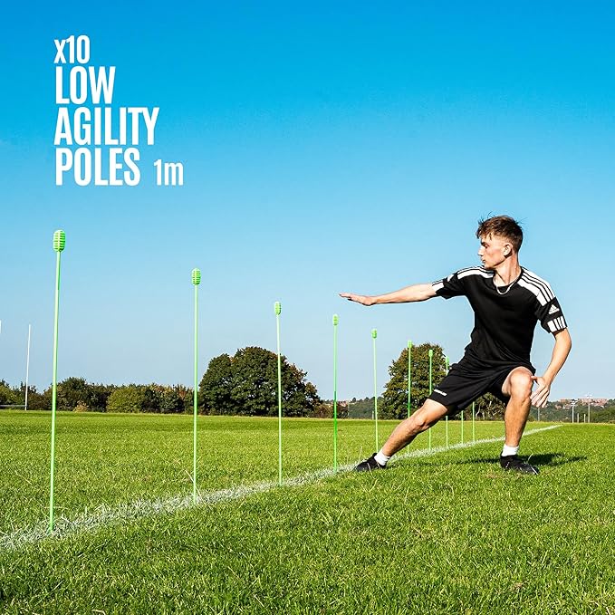QUICKPLAY PRO Agility Poles (10x Adjustable 3ft to 6ft) for Turf & Court Training