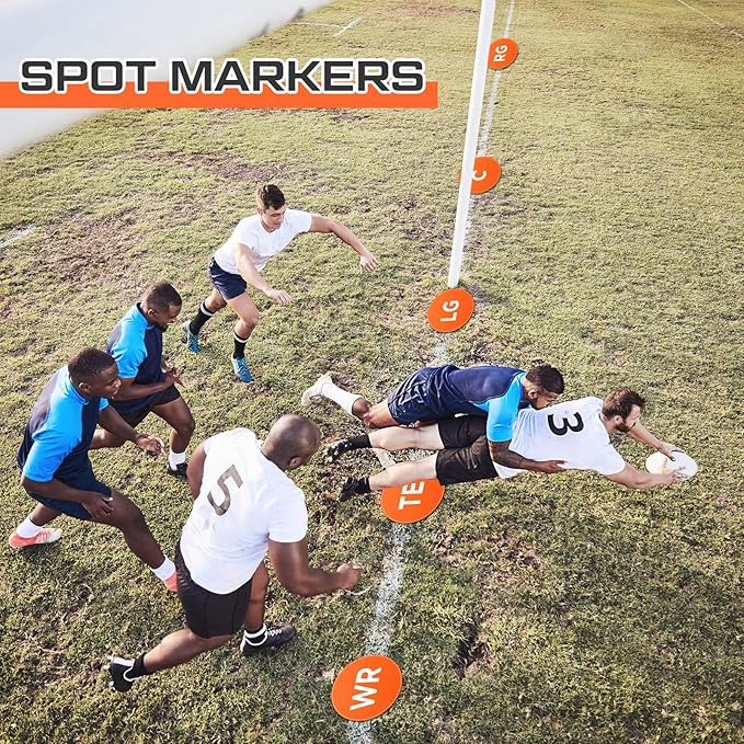 9 Pcs Football Lineman Spot Markers with Mesh Bag 9 Inch Non Slip Vinyl Poly Floor Agility Dots Flat Field Cones for Football Coaching Speed Agility Training Equipment