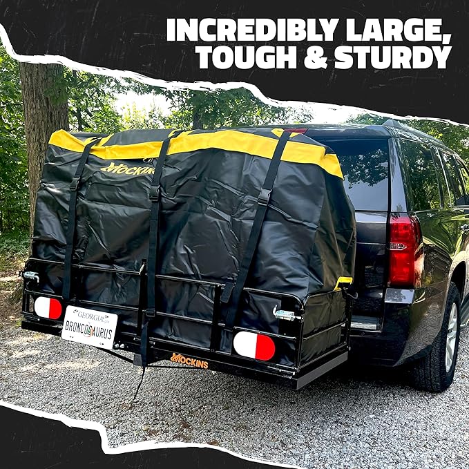 Mockins 30 CuFt Trailer Hitch Cargo Carrier Bag | 60"x24"x36" Weatherproof Cargo Bag for Hitch Carrier | Waterproof Truck Bed Storage | Vinyl Vehicle Soft Shell Carriers Set for Road Trips & Camping