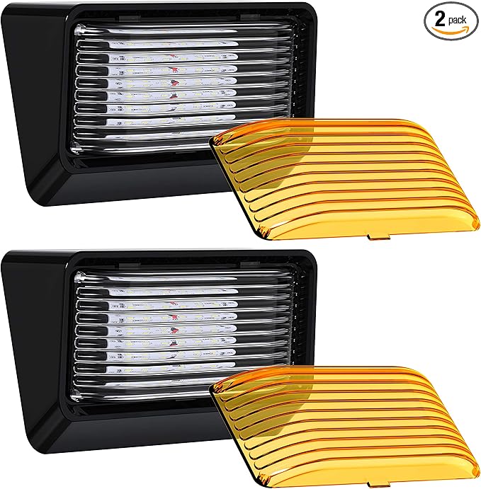 Leisure LED 2 Pack RV Exterior Porch Utility Light 12v 280 Lumen Lighting Fixture. Replacement Lighting for RVs, Trailers, Campers, 5th Wheels Black Base, Clear and Amber Lens (Black, 2-Pack)