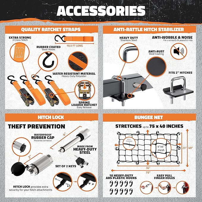 Mockins 60"x20"x6" Heavy Duty Trailer Hitch Cargo Carrier w/License Plate Holder, Rear Lights, & More | 500 Lbs Cap Cargo Carrier Hitch Mount Basket | Folding Luggage Rack for SUV, Car, Truck, & RV