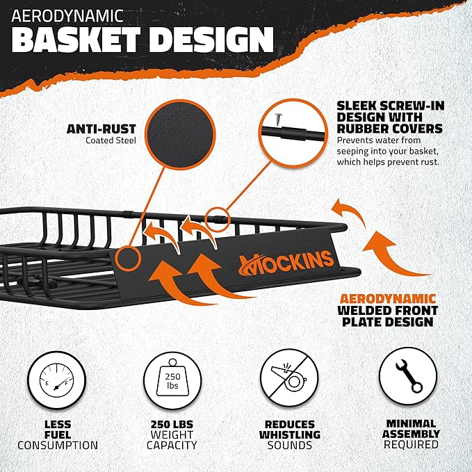 Mockins 64"x39"x6" Steel Roof Rack Cargo Carrier for Top of Vehicle & 20 CuFt Waterproof Rooftop Cargo Bag | 250 Lbs. Capacity Extendable Car Rooftop Cargo Carrier with Car Top Carrier Accessories