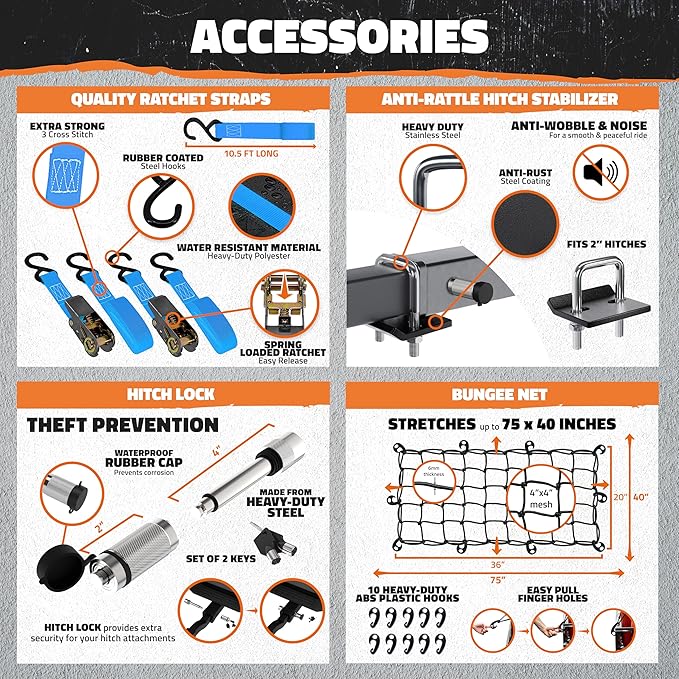 Mockins 60"x20"x6" Heavy Duty Trailer Hitch Cargo Carrier & 16 CuFt Waterproof Cargo Bag | Weatherproof 500 Lbs. Capacity Folding Luggage Rack for SUV, Car, Truck, & RV with Hitch Rack Accessories