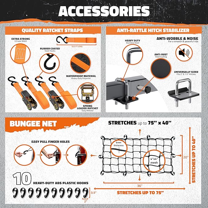 Mockins 60"x20"x6" Trailer Hitch Cargo Carrier | 500 lbs. Capacity 2" Receiver Hitch Rack Luggage Carrier & Cargo Trailer Accessories | Weatherproof Steel Folding Luggage Rack for Car, SUV & Truck