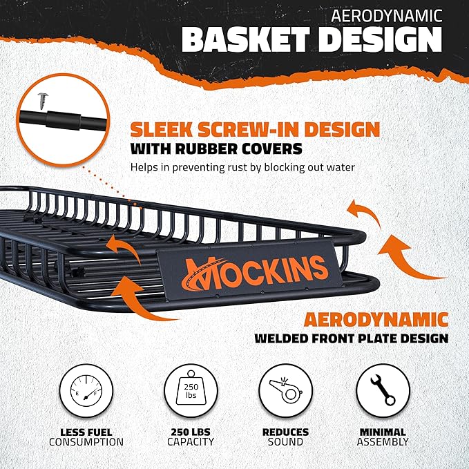 Mockins 85"x24"x4" Extendable Skinny Roof Basket Cargo Carrier w/ 20 CuFt Soft Roof Rack Bag | 250 Lbs. Capacity Rooftop Cargo Carrier for Top of Vehicle | Car Topper Luggage Carrier Waterproof Set