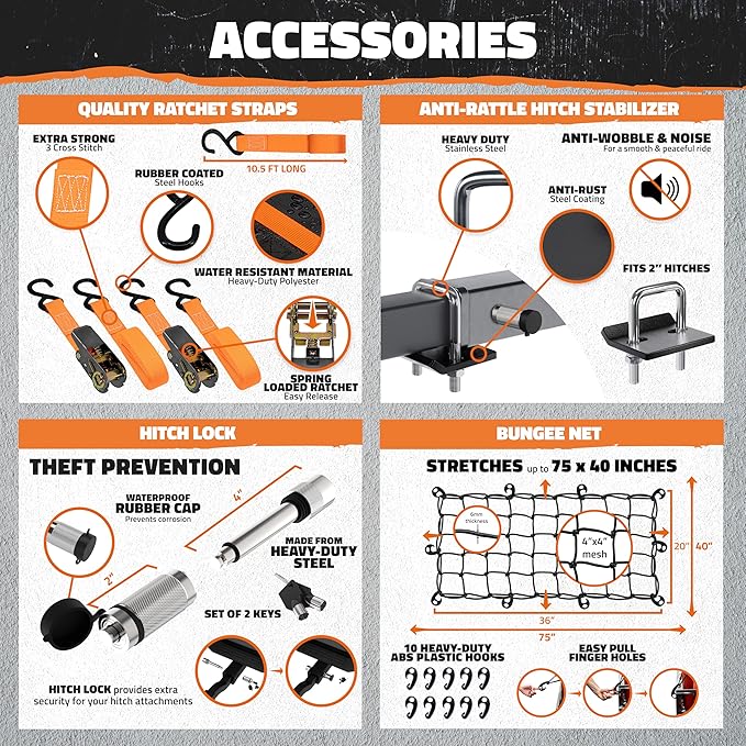 Mockins 60"x20"x6" Heavy Duty Trailer Hitch Cargo Carrier w/ 20 CuFt Waterproof Cargo Bag | 500 Lbs Cap All-Weather Folding Luggage Rack for SUV Car & Truck w/Rear Lights, License Plate Holder & More