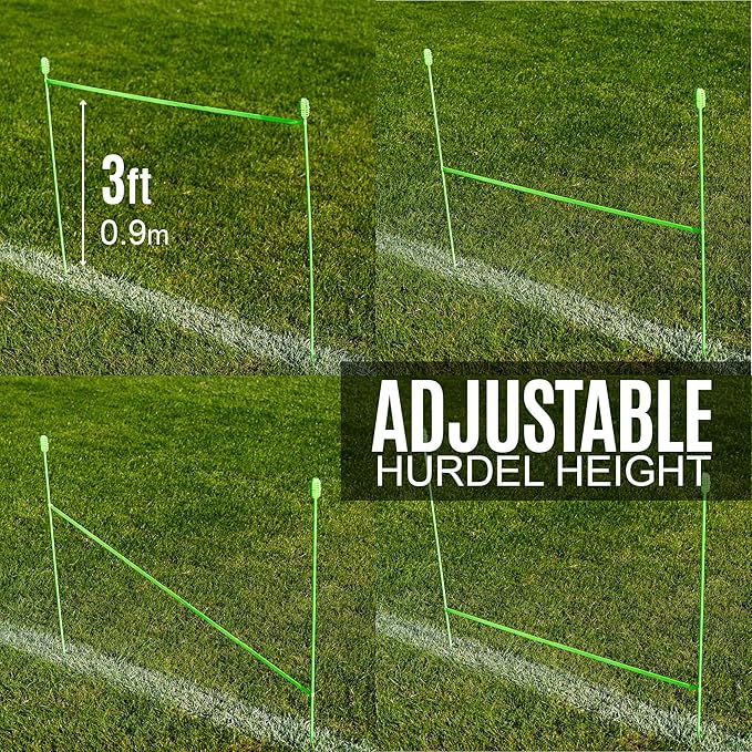 QUICKPLAY PRO Agility Poles (10x Adjustable 3ft to 6ft) for Turf & Court Training