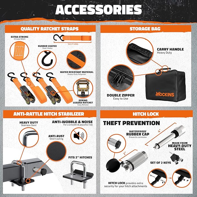 Mockins XXL 70"x30"x6" Folding Trailer Hitch Cargo Carrier w/License Plate Bracket | 500 Lbs Cap Steel Luggage Rack for SUV Car & Truck w/ 40 CuFt Waterproof Cargo Bag for Hitch Carrier & Accessories