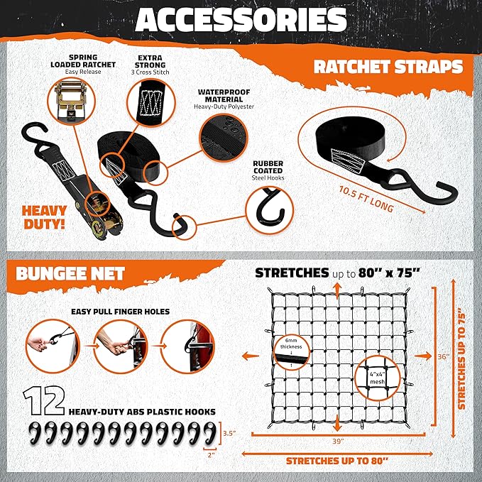 Mockins 64"x39"x6" Steel Roof Rack Cargo Carrier for Top of Vehicle & 20 CuFt Waterproof Rooftop Cargo Bag | 250 Lbs. Capacity Extendable Car Rooftop Cargo Carrier with Car Top Carrier Accessories