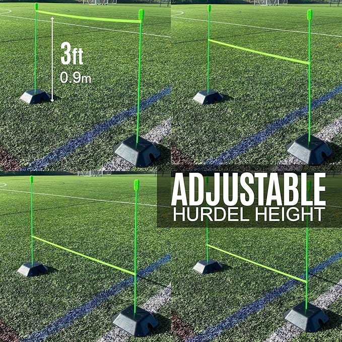 QUICKPLAY PRO Agility Poles (10x Adjustable 3ft to 6ft) for Turf & Court Training